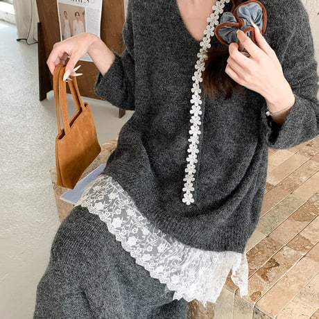 Lace Trim Knit Set｜レーストリムニットセット（3color）　HF1000