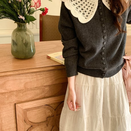 Lace Collar Knit Cardigan｜レースカラー付きニットカーディガン（3color）　HA1065