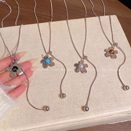 Tiger Eye Flower Heart Pull-Out Necklace｜タイガーアイフラワーハートプルアウトネックレス（4color）　HI1011