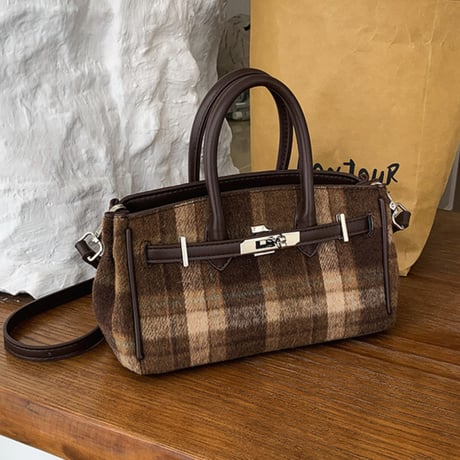 Warm Check Mini Hand Bag｜ウールチェックミニハンドバッグ（3color）　HH1028
