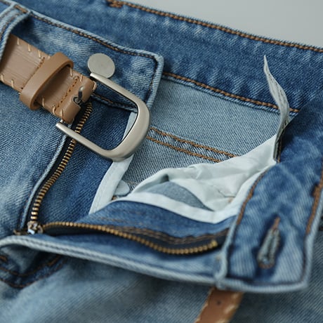 Retro Light Blue Denim｜ハイウエストワイドレッグデニムパンツ（ベルト付き）　HC1030