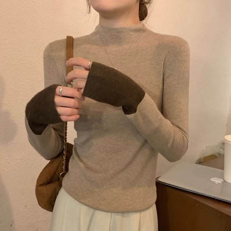 Mock Neck Rib Knit Top｜モックネックリブニットトップス（2color）　HB1053