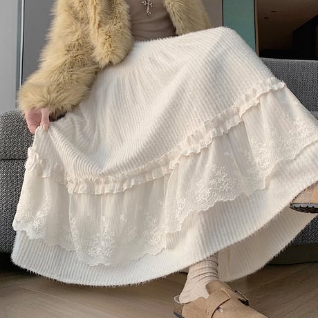 Lace Tiered Skirt｜レースティアードロングスカート　HD1017
