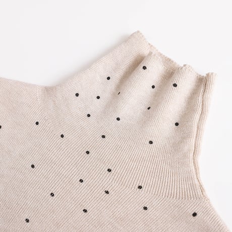 Dot Mock Neck Top｜ドット柄モックネックリブトップス（4color）　HB1062