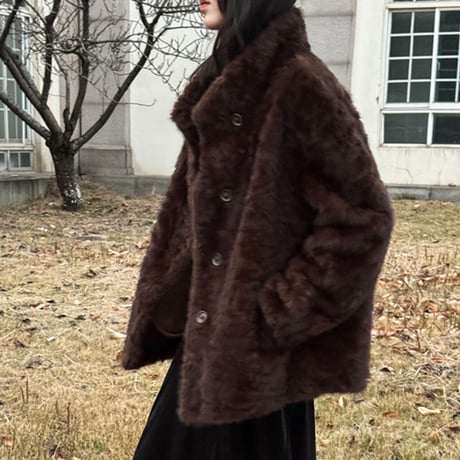 Soft Faux Fur Stand Coat｜エレガントフェイクファーコート（2color）　 HA1060