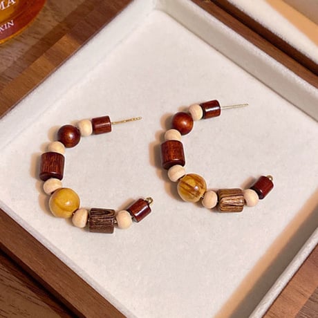 Natural Wood Beads Hoop Earrings｜ナチュラルウッドビーズフープピアス　HI1023