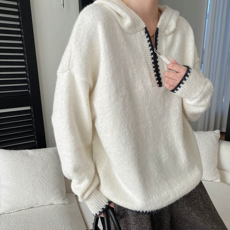 Soft Half Zip Knit Hoodie｜ハーフジップニットフーディ（2color）　HB1036