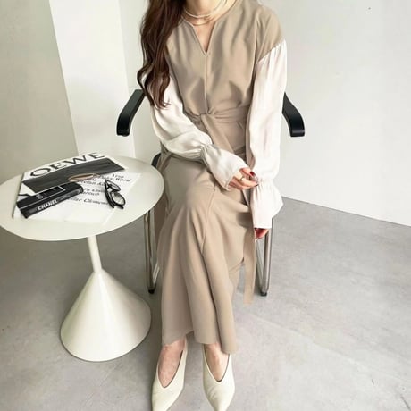 Sleeve Onepiece｜スリーブVネックロングワンピース（3color）　HE1006