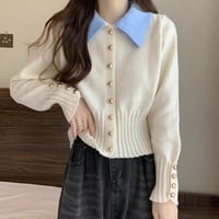 Soft Polo Knit Cardigan｜配色ポロニットカーディガン（3color）　HA1056