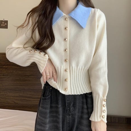 Soft Polo Knit Cardigan｜配色ポロニットカーディガン（3color）　HA1056