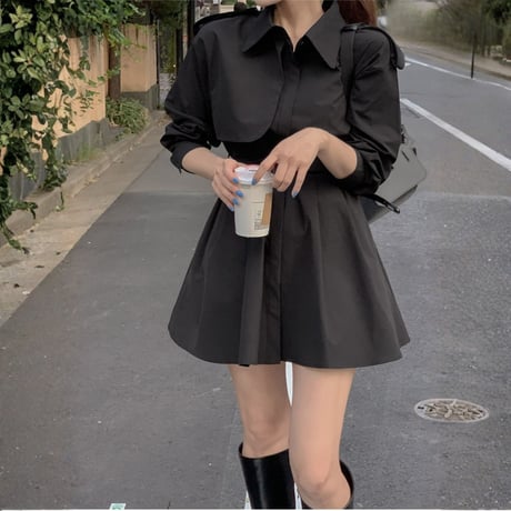 Trench Flare Mini Dress｜トレンチフレアミニワンピース（2color）　HE1010