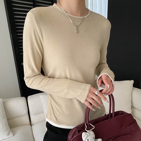 Shirring Layered Long Tee｜サイドシャーリングレイヤードトップス（3color）　HB1049