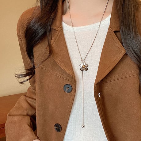 Tiger Eye Flower Heart Pull-Out Necklace｜タイガーアイフラワーハートプルアウトネックレス（4color）　HI1011