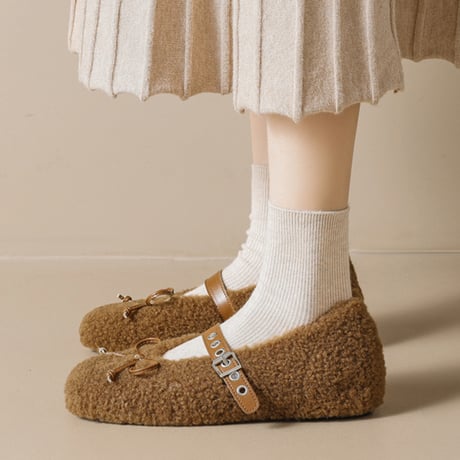 Soft Fur Mary Jane Shoes｜ソフトファーメリージェーンフラットシューズ（3color）　 HG1004