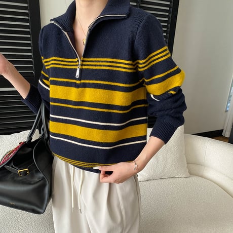 Retro Stripe Half Zip Knit｜ レトロストライプハーフジップニット （3color）　 HB1039