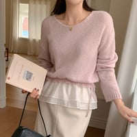 Layered Knit Top｜シフォンレイヤードニットトップス（2color）　HB1060