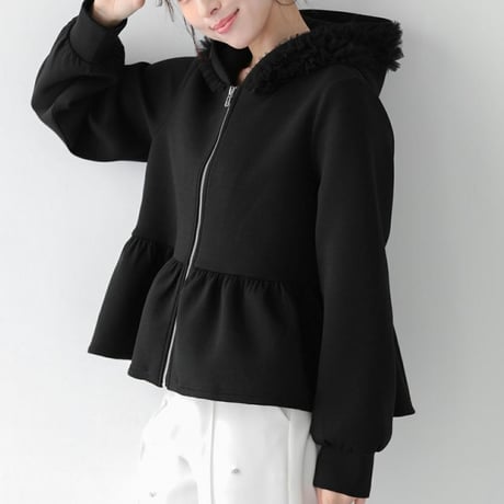 Frill Hoodie｜フリルメッシュフード付きペプラムジップフーディ（3color）　HB1068