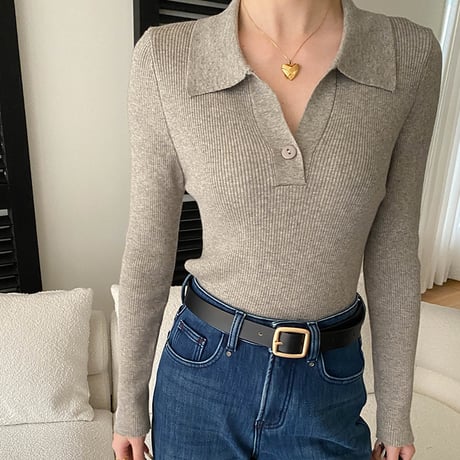 V Line Polo Rib Knit｜Vラインポロリブニット（5color）　 HB1047