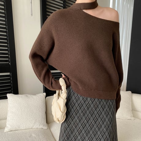 Waffle One-Shoulder Knit｜ワッフルワンショルダーニット（4color）　HB1033