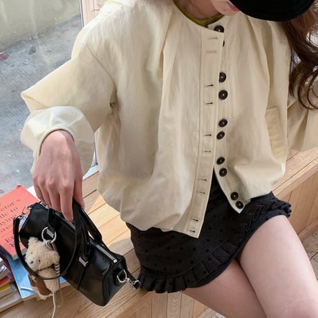 Soft Cotton Short Jacket｜クルーネックコットンショートジャケット（2color）　HA1064