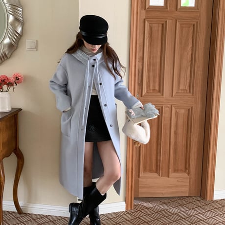 Hooded Wool Long Coat｜ニットフード付ロングウールコート（4color）　HA1001
