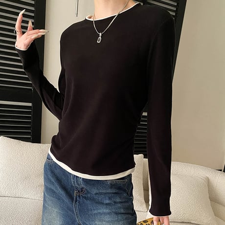 Shirring Layered Long Tee｜サイドシャーリングレイヤードトップス（3color）　HB1049