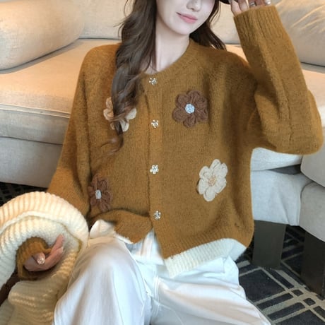 Flower Motif Knit Cardigan｜フラワーモチーフニットカーディガン（4color）　HA1053
