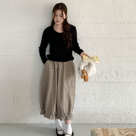 Bloom Dot Midi Skirt｜フリルドットミディスカート　HD1009