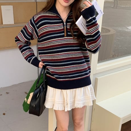 Stripe Half-Zip Knit Sweater｜ストライプハーフジップニットセーター（4color）　HB1016