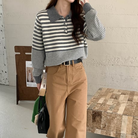 Stripe Collar Knit Pullover｜ストライプカラーニットプルオーバー（3color）　HB1020