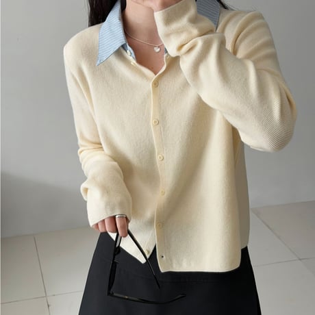 Fake Layered Knit Cardigan｜フェイクレイヤードニットカーディガン（3color）　HA1068
