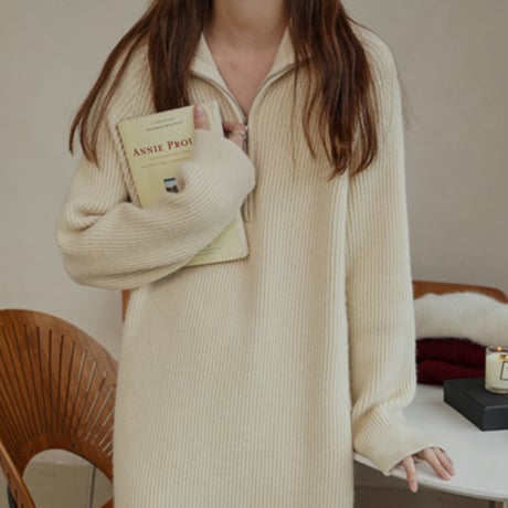 Half Zip Rib Knit Onepiece｜ハーフジップリブニットワンピース（4color）　HE1000