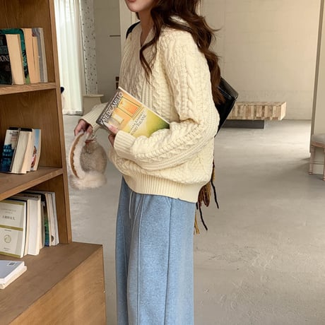 Cozy Cable V-neck Knit｜コージーケーブルVネックニット（3color）　HB1007