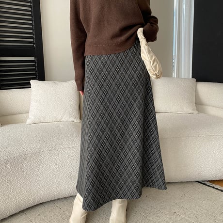 Check Fleece Skirt｜チェックフリースミディスカート（3color）　HD1011