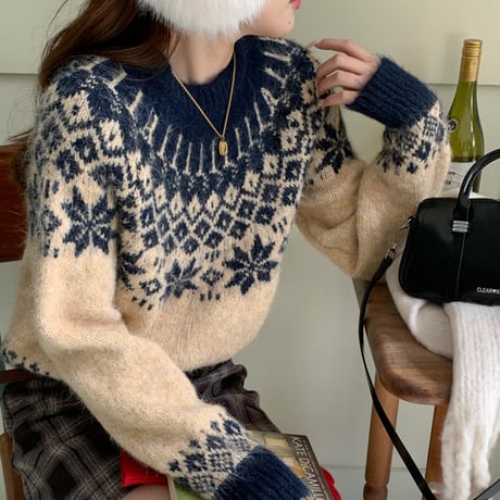 Nordic Fair Isle Knit Sweater｜ノルディックフェアアイルニットセーター（3color）　HB1015