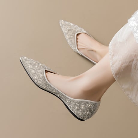 Beaded Flat Pumps｜ビジューフラットパンプス　HG1023