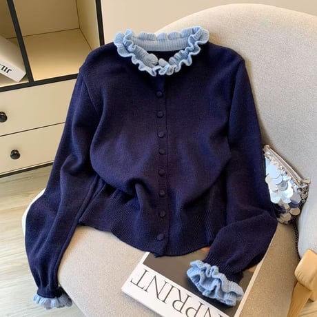 Soft Frill Knit Cardigan｜フリルネックニットカーディガン（2color）　HA1054