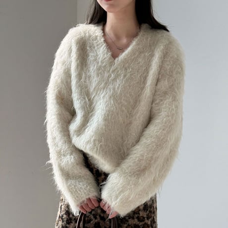 Soft Fluffy V Knit｜ソフトVネックニットトップス（2color）　HB1065