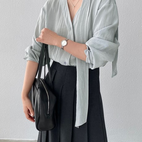 sheer chiffon tie blouse｜シアーシフォンタイブラウス（2color）　HB1086