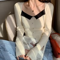 Contrast Square Neck Rib Knit Top｜配色スクエアネックリブニットトップス（2color）　HB1055