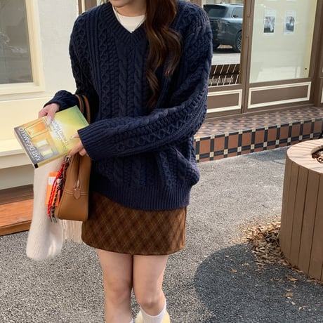 Cozy Cable V-neck Knit｜コージーケーブルVネックニット（3color）　HB1007