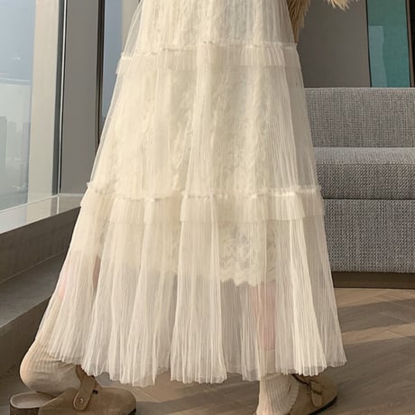 Lace Patchwork A-Line Long Skirt｜レースパッチワークAラインロングスカート　HD1018