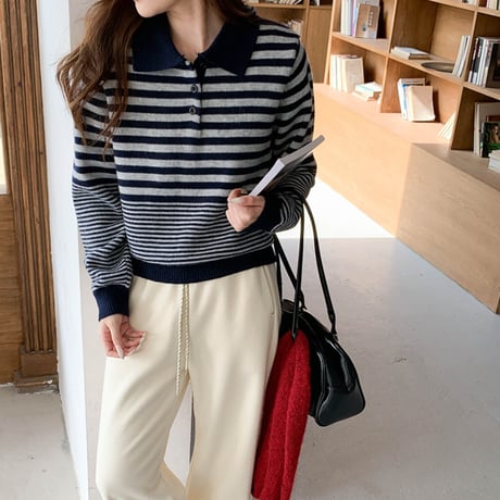 Stripe Collar Knit Pullover｜ストライプカラーニットプルオーバー（3color）　HB1020