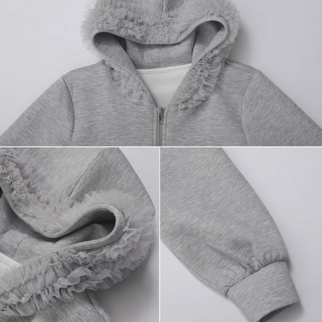 Frill Hoodie｜フリルメッシュフード付きペプラムジップフーディ（3color）　HB1068