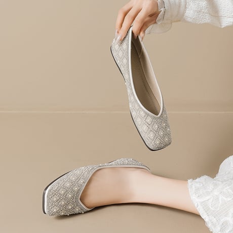 Beaded Flat Pumps｜ビジューフラットパンプス　HG1023