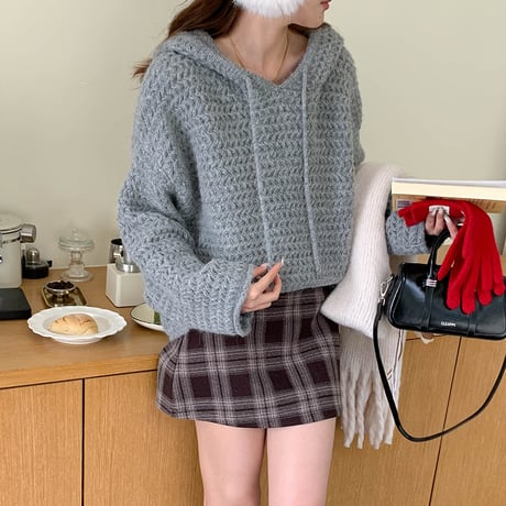 Chunky Knit Hoodie Sweater｜チャンキーニットフードセーター（4color）　HB1018