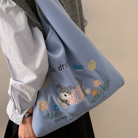 Embroidered Dog One Shoulder Bag｜犬モチーフ刺繍 ワンショルダーバッグ（2color）　HH1016