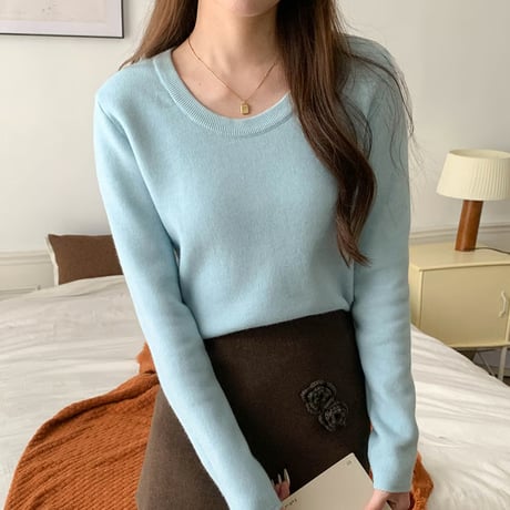 Soft Fleece U-Neck Knit｜ソフトフリースUネックスリムニット（6color）　HB1010