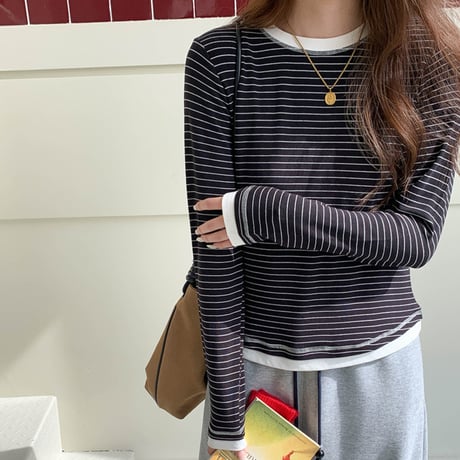 Striped Layered Long Tee｜ストライプレイヤードロングTシャツ（3color）　HB1012