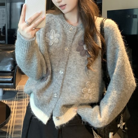 Flower Motif Knit Cardigan｜フラワーモチーフニットカーディガン（4color）　HA1053